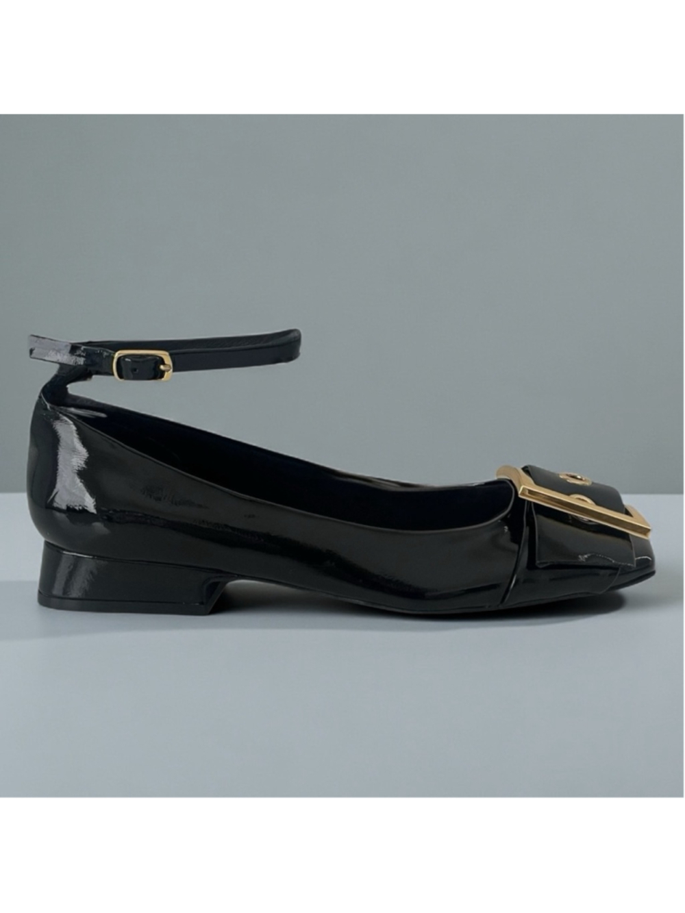Jeffrey Campbell So Cute Ankle Strap Ballet Flat Square Toe Crinkle Patent Black - Picture 3 of 16